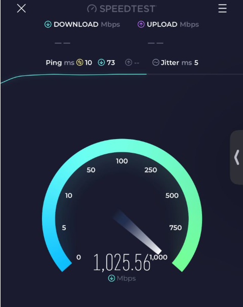 Speedtest result showing 1,025.56 Mbps Wi-Fi download speed